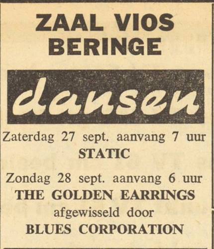 The Golden Earrings show ad scan September 28 1969 Beringe - Zaal Vios